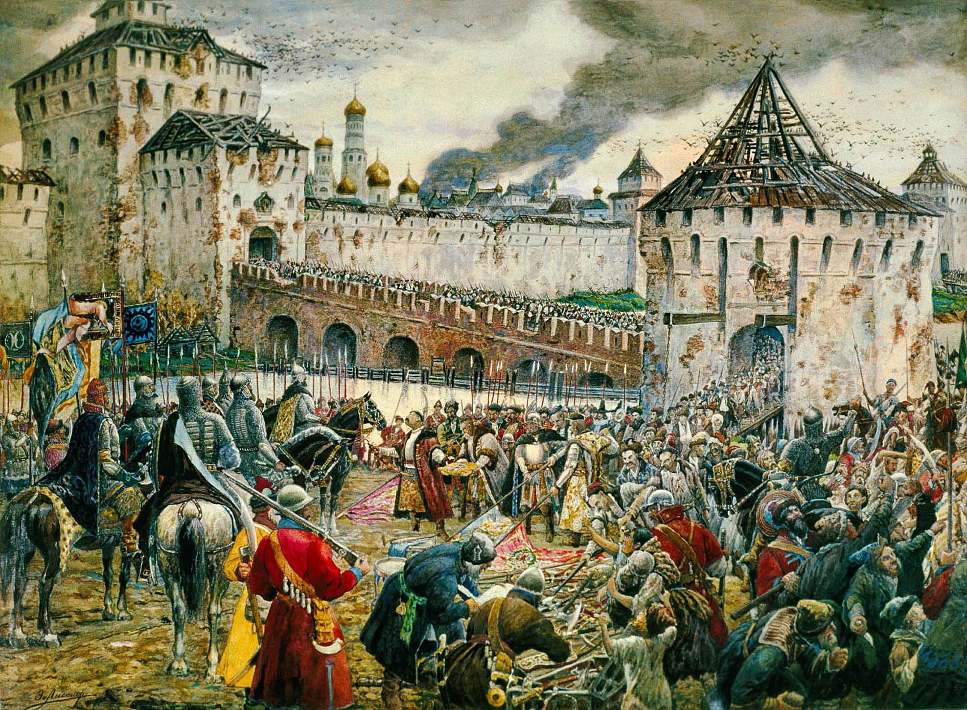 Изгнание поляков из Кремля Пожарским. Худ. Э. Лисснер, 1908 г., Музей Москвы